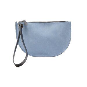 MARTINA MORI light blue Made In Italy Suede Half Moon Pochette Wristlet Pouch